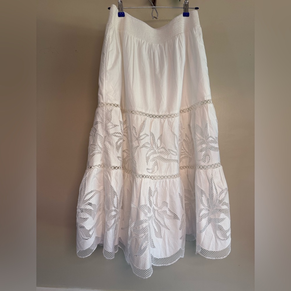 Elegant White Lace Maxi‎ Skirt poplin pull on Chico’s size 12 - Picture 4 of 13